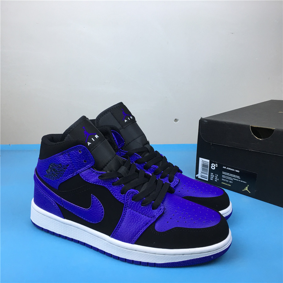 Air Jordan 1 Mid Raptors Black Purple Shoes